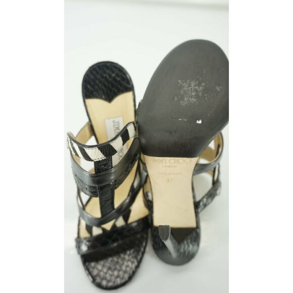 Jimmy Choo Black Multi Leather Vanisa Strappy Slide Sandals Size 37 Heel Mule - Picture 4 of 13